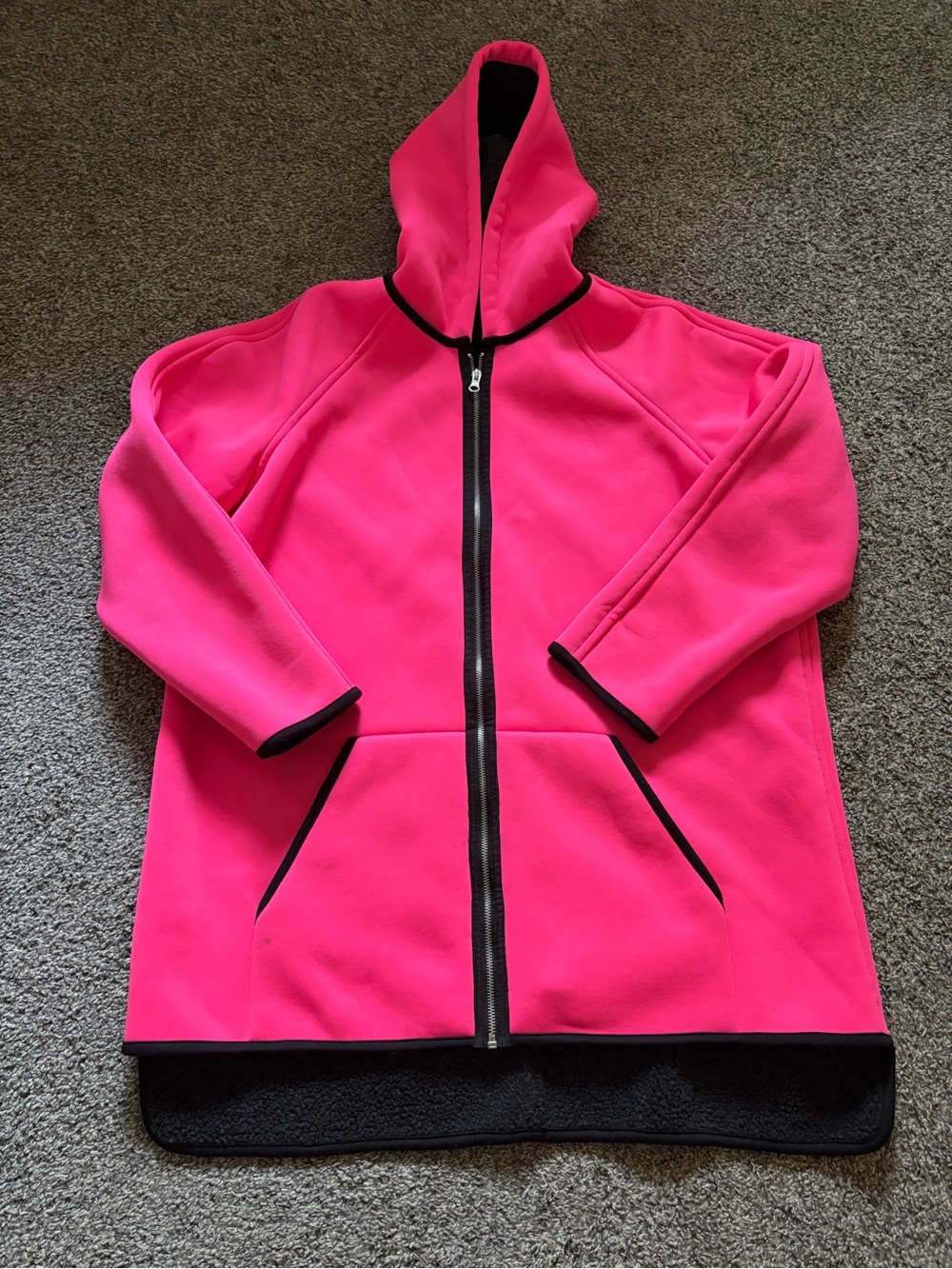 a.n.a Bright Pink Fur Lined Hooded Zip Coat with Black Trim